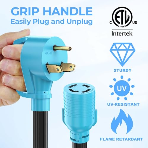 CircleCord NEMA TT-30P to L14-30R Adapter Cord, 30 Amp 3 Prong to 4 Prong Generator Plug Adapter, Generator Transfer Switch Adapter, Generator to House Inlet Box, STW 10 AWG Blue, ETL Listed - Image 3