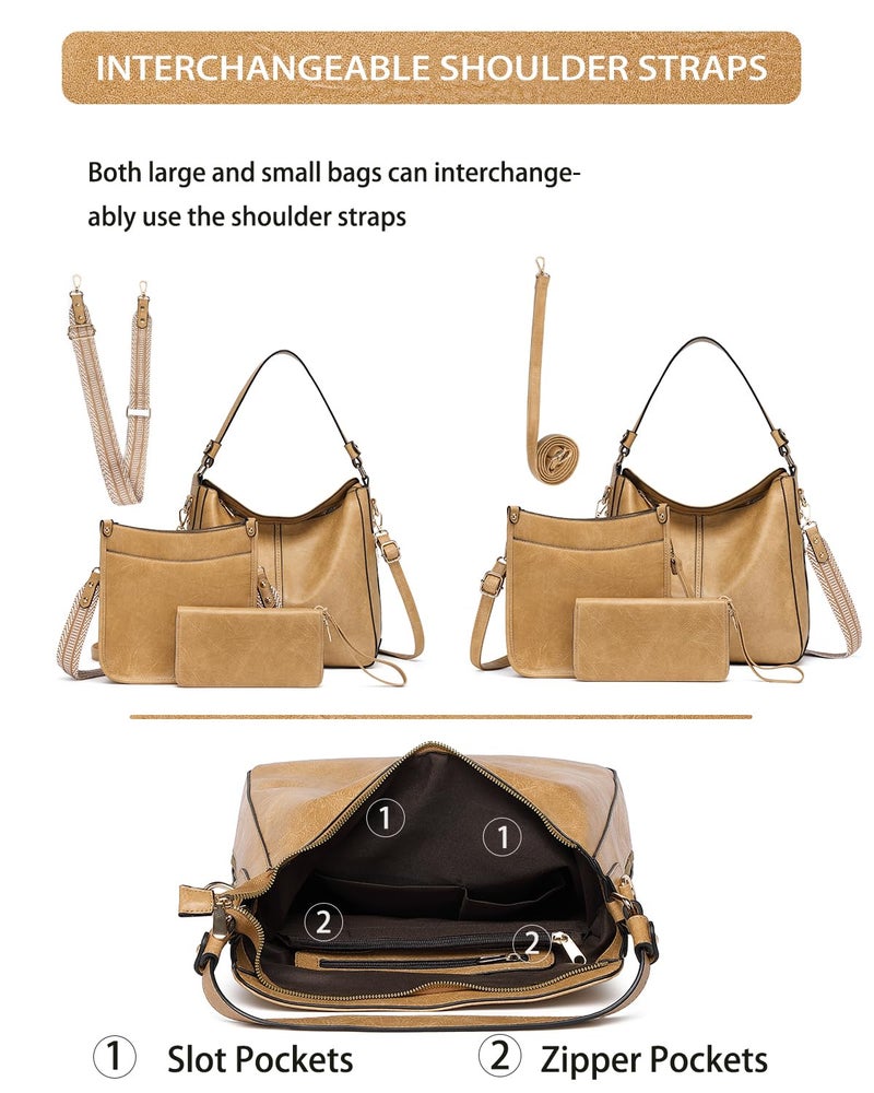 BAVERGE Purses for Women 3PCS, Crossbody Bags Set Large Leather Purse Shoulder Handbags with Wallet Adjustable Straps for Ladies Tote - Image 5