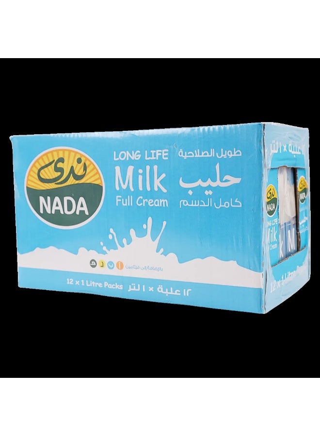 Nada نادة حليب كامل الدسم UHT 12 × 1 لتر - Image 1