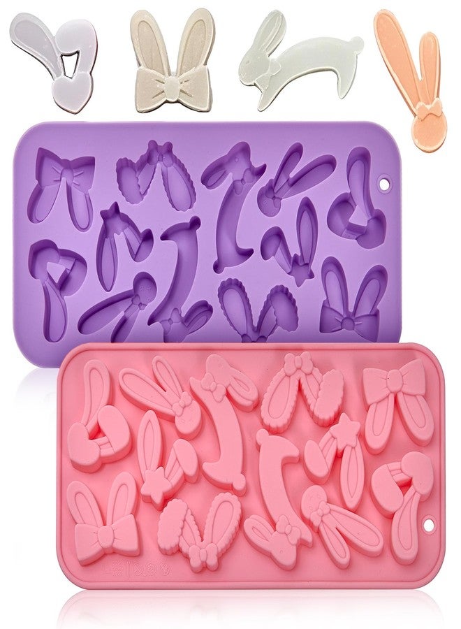 Dootafy Bunny Ear Molds, 2 Pack Pink & Purple Silicone Easter Chocolate Candy Molds for Cake Decorating, Cupcake Toppers, Candy, Gum Paste - Image 1