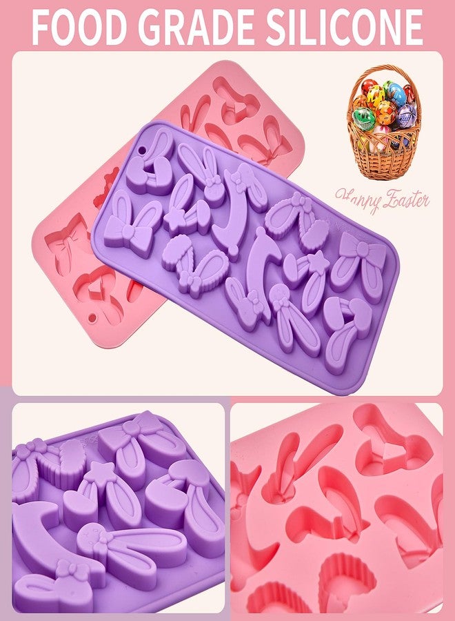 Dootafy Bunny Ear Molds, 2 Pack Pink & Purple Silicone Easter Chocolate Candy Molds for Cake Decorating, Cupcake Toppers, Candy, Gum Paste - Image 2