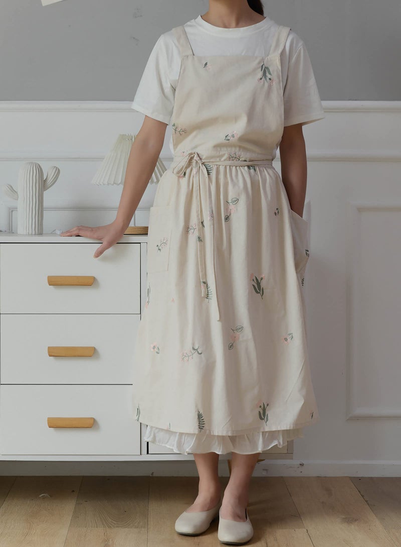 FADUOFA Japanese Cotton Linen Cross Back Apron for Women with Pockets,Fashion Pinafore Dress with Waist Ties… - Image 2