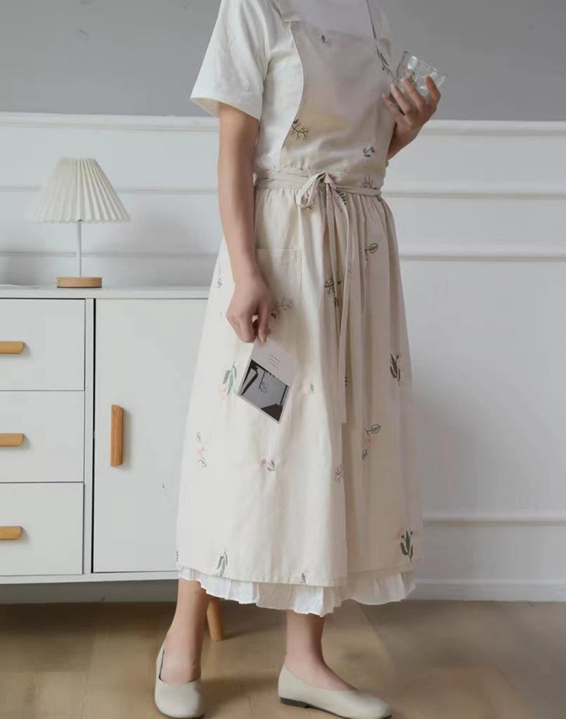 FADUOFA Japanese Cotton Linen Cross Back Apron for Women with Pockets,Fashion Pinafore Dress with Waist Ties… - Image 3