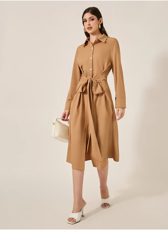 Styli Plain Long Sleeves Shirt Midi Dress