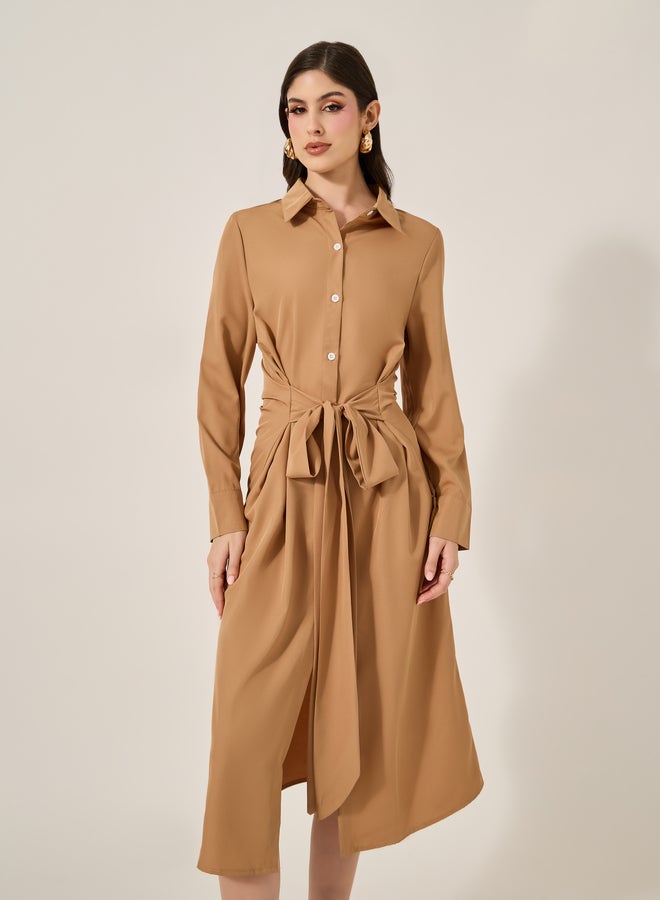 Styli Belted Shirred Dress - Image 3