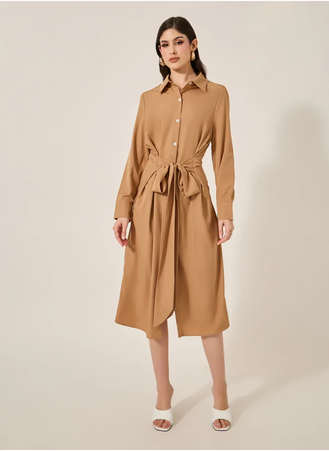 Styli Plain Long Sleeves Shirt Midi Dress