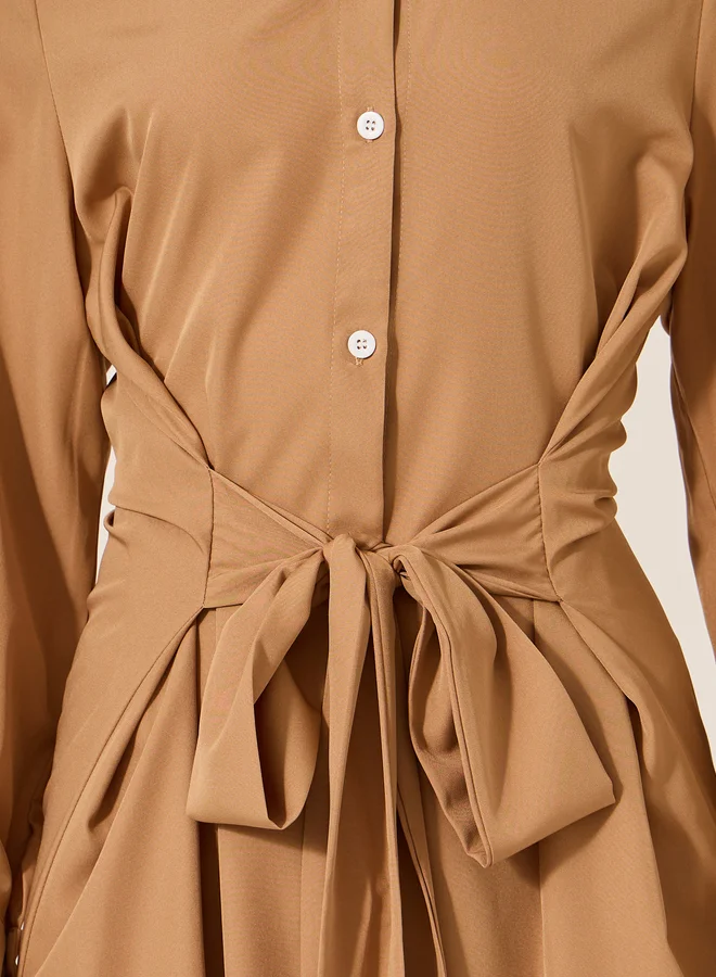 Styli Belted Shirred Dress
