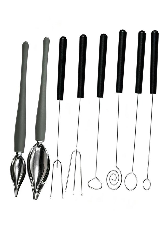 Anglepingping 6 Chocolate Dipping Tools Set Candy Dipping Tools+2 Culinary Decorating Spoons,Stainless Steel Chef Art Pencil Spoons,Plated Decoration Forks for Decorative Plates Cake Creamer Coffee - Image 1