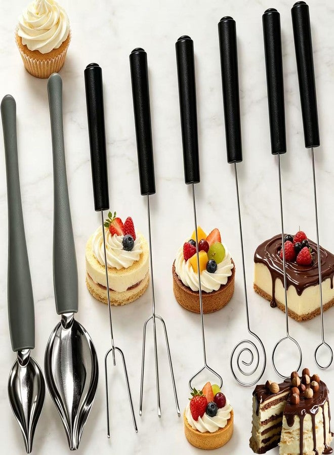 Anglepingping 6 Chocolate Dipping Tools Set Candy Dipping Tools+2 Culinary Decorating Spoons,Stainless Steel Chef Art Pencil Spoons,Plated Decoration Forks for Decorative Plates Cake Creamer Coffee - Image 2
