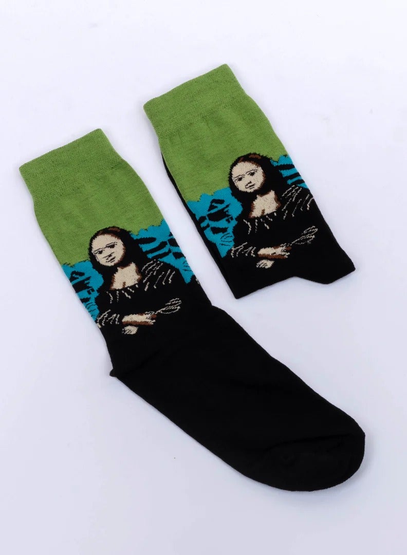 جوارب الموناليزا – جوارب أنيقة ومريحة بطابع لوحة ليوناردو دافنشي للرجال والنساء والأطفال، مثالية لعشاق الفن