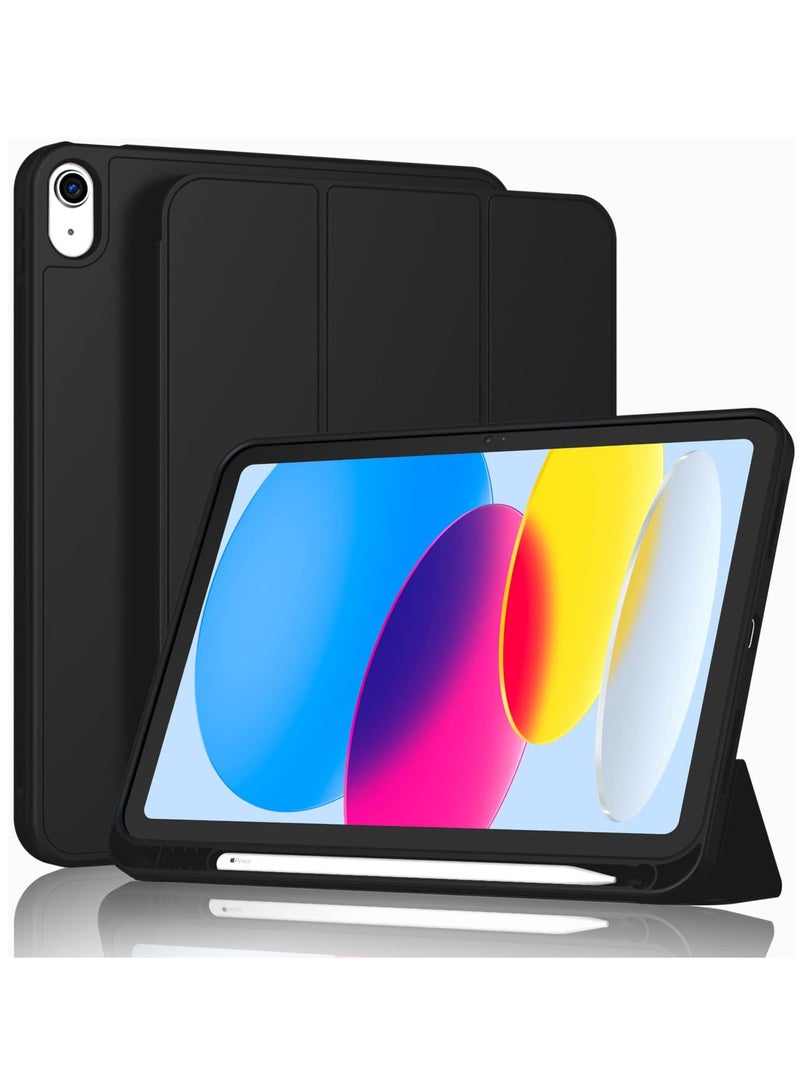New iPad 10.9 Inch Case 2022\2025(10th Gen) with Pencil Holder,Trifold Stand Smart Case with Soft TPU Back,Auto Wake/Sleep(Black) - Image 1