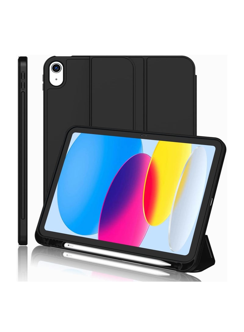 New iPad 10.9 Inch Case 2022\2025(10th Gen) with Pencil Holder,Trifold Stand Smart Case with Soft TPU Back,Auto Wake/Sleep(Black) - Image 2