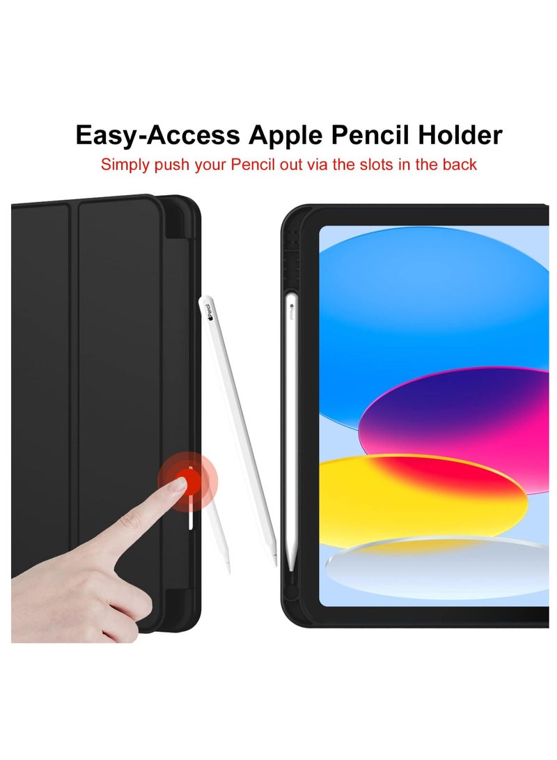New iPad 10.9 Inch Case 2022\2025(10th Gen) with Pencil Holder,Trifold Stand Smart Case with Soft TPU Back,Auto Wake/Sleep(Black) - Image 3