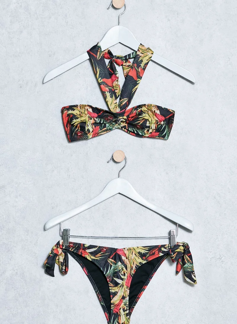 Missguided Tropical Print Bandeau Bikini Set