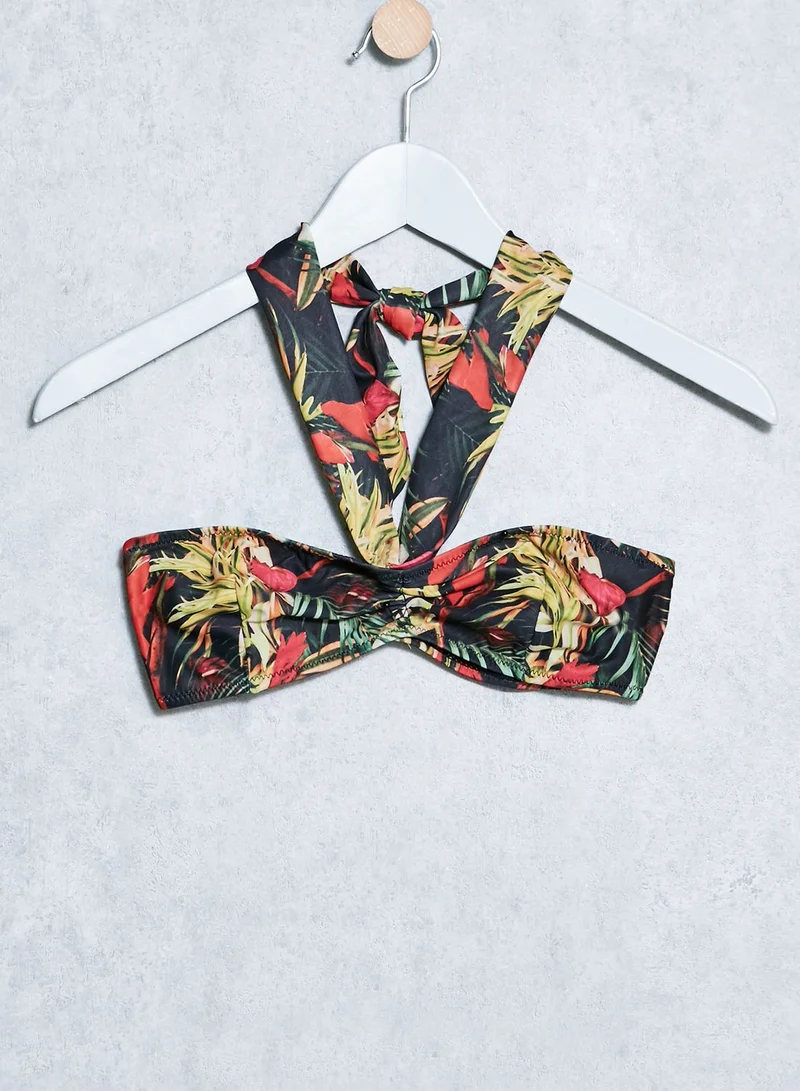 Missguided Tropical Print Bandeau Bikini Set