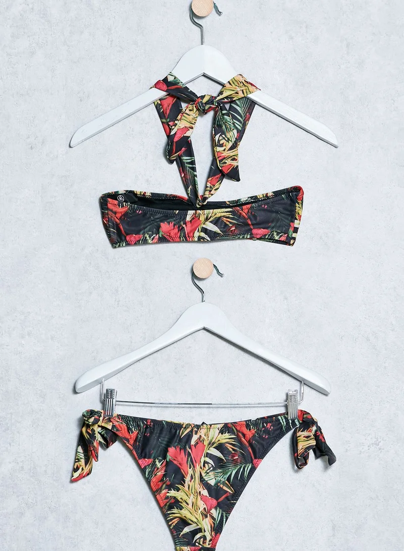 Missguided Tropical Print Bandeau Bikini Set