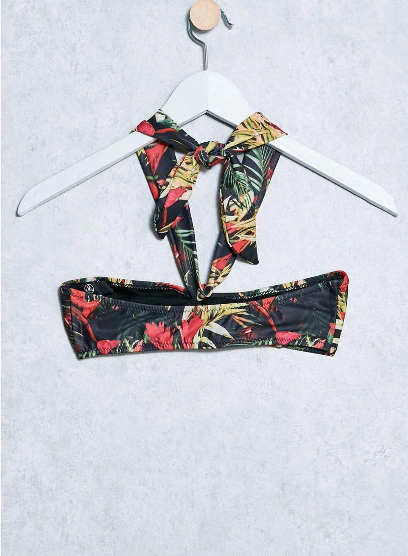 Missguided Tropical Print Bandeau Bikini Set