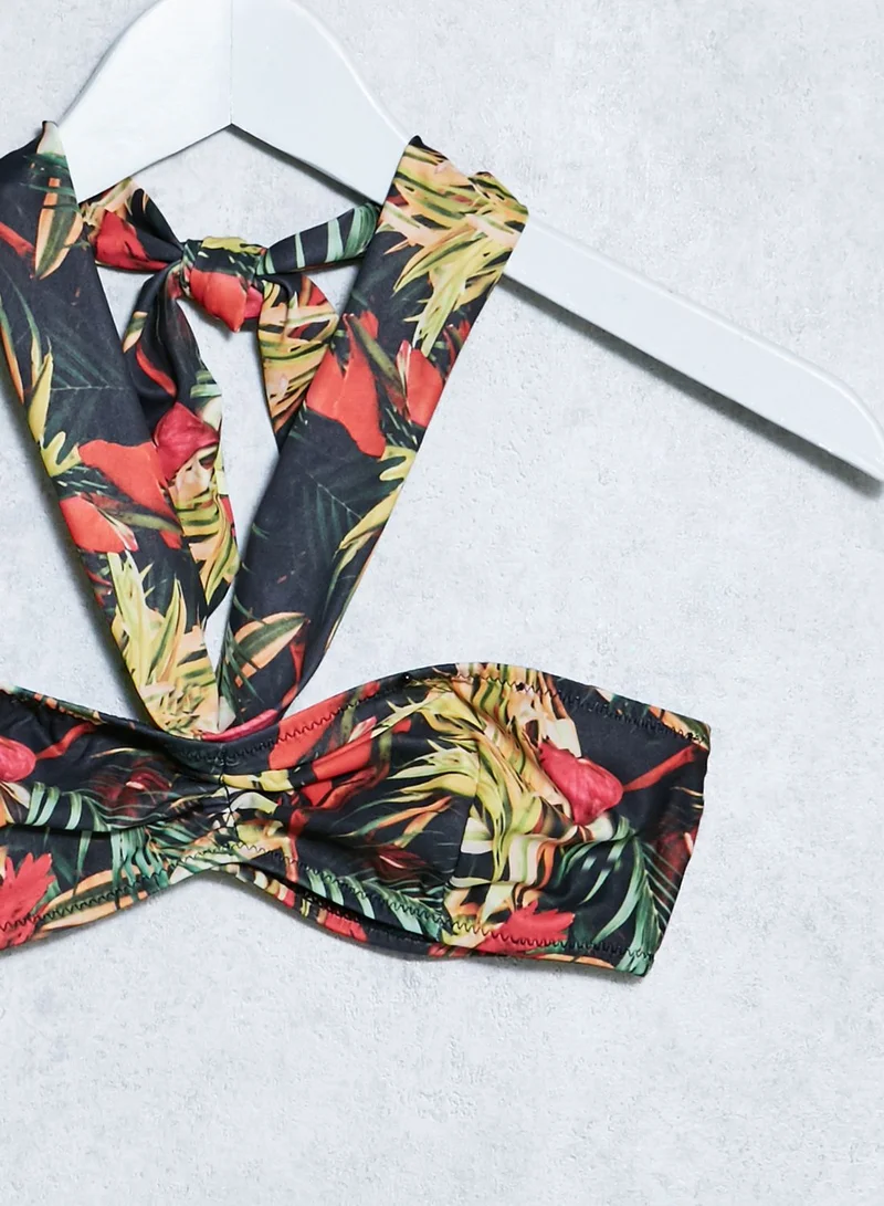 Missguided Tropical Print Bandeau Bikini Set