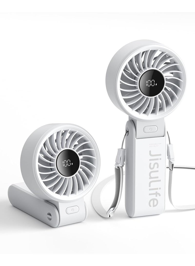 JISULIFE مروحة يدوية JISULIFE Life7، 2024 مروحة محمولة قوية مع شاشة LED، 5000mAh، 150° قابلة للطي، 5 سرعات، حبل تعليق [حتى 19.5 ساعة من التبريد الأقصى] مروحة 3 في 1 لليد/المكتب/الرقبة، هدايا أساسية للسفر للنساء والرجال - Image 1