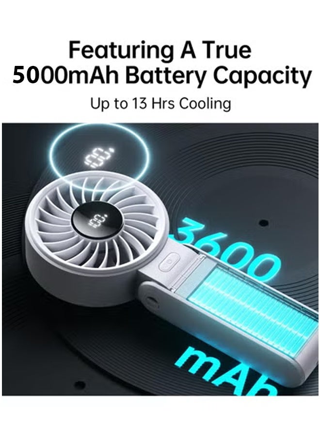 JISULIFE مروحة يدوية JISULIFE Life7، 2024 مروحة محمولة قوية مع شاشة LED، 5000mAh، 150° قابلة للطي، 5 سرعات، حبل تعليق [حتى 19.5 ساعة من التبريد الأقصى] مروحة 3 في 1 لليد/المكتب/الرقبة، هدايا أساسية للسفر للنساء والرجال - Image 4