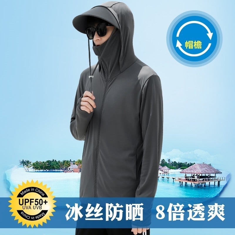 Ice Silk Sun Protection Clothing Men'S Summer Thin Plutton Handsome Outdoor Russo Jacket Coat American Style High Street Hooded Sun Protection Clothing Jacket - Image 3