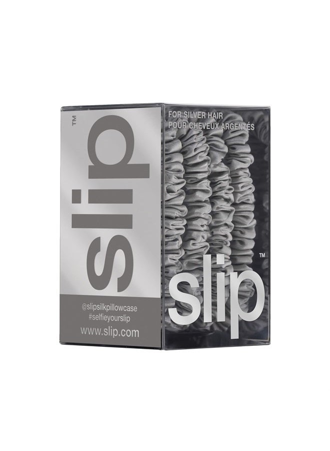 Slip Silk Skinny Scrunchies - Silver - 100% Pure 22 Momme Mulberry Silk Scrunchies for Women - Hair-Friendly + Luxurious Elastic Scrunchies Set (4 Scrunchies) - Image 3