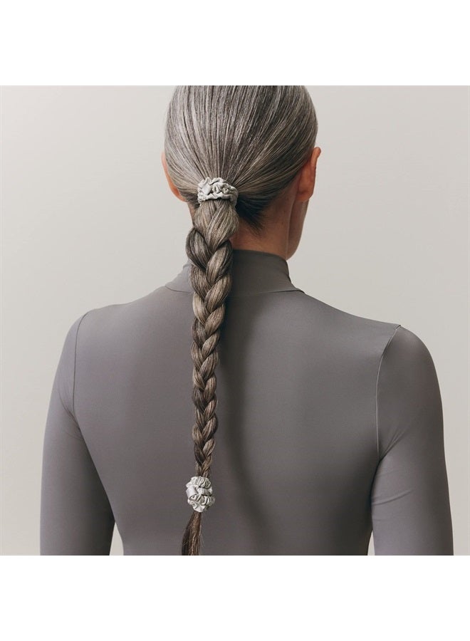 Slip Silk Skinny Scrunchies - Silver - 100% Pure 22 Momme Mulberry Silk Scrunchies for Women - Hair-Friendly + Luxurious Elastic Scrunchies Set (4 Scrunchies) - Image 5