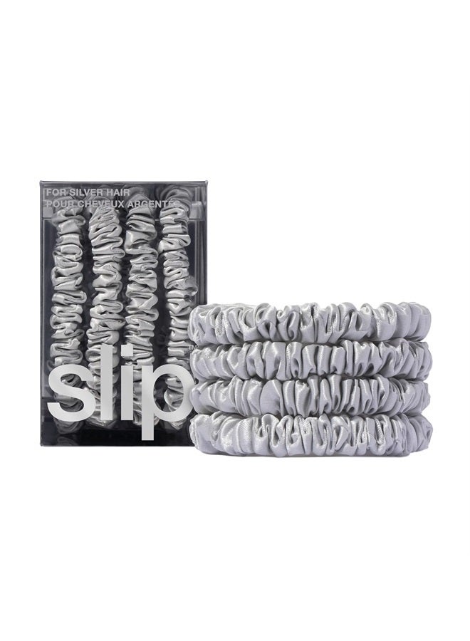 Slip Silk Skinny Scrunchies - Silver - 100% Pure 22 Momme Mulberry Silk Scrunchies for Women - Hair-Friendly + Luxurious Elastic Scrunchies Set (4 Scrunchies) - Image 2