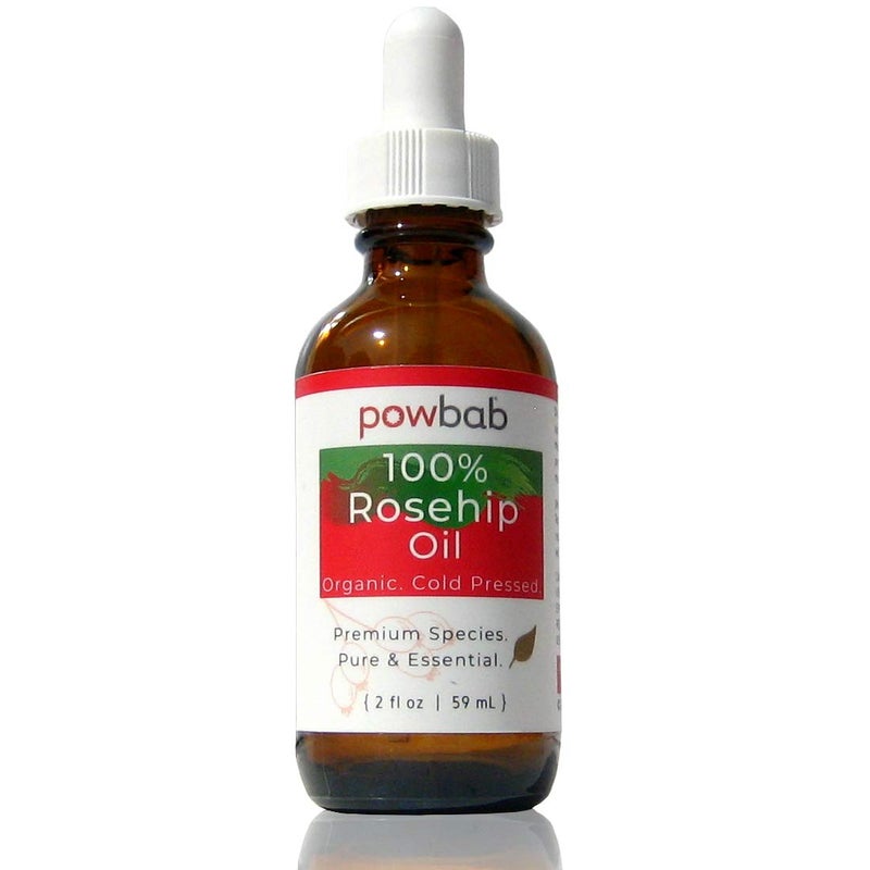 powbab 100% Rosehip Oil - Organic, Cold Pressed from Premium Rosa Rubiginosa Rosehip Seed. Face and Body Oil for Skin, Hair, Nail Repair. Raw Pure E Oil for Scars. Wild, Fair Trade - 2 oz. - Image 1