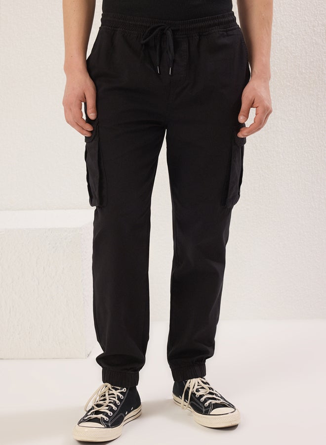 trendyol Black Jogger Cargo Pocket Gabardine Fabric Comfortable Cotton Trousers - Image 4