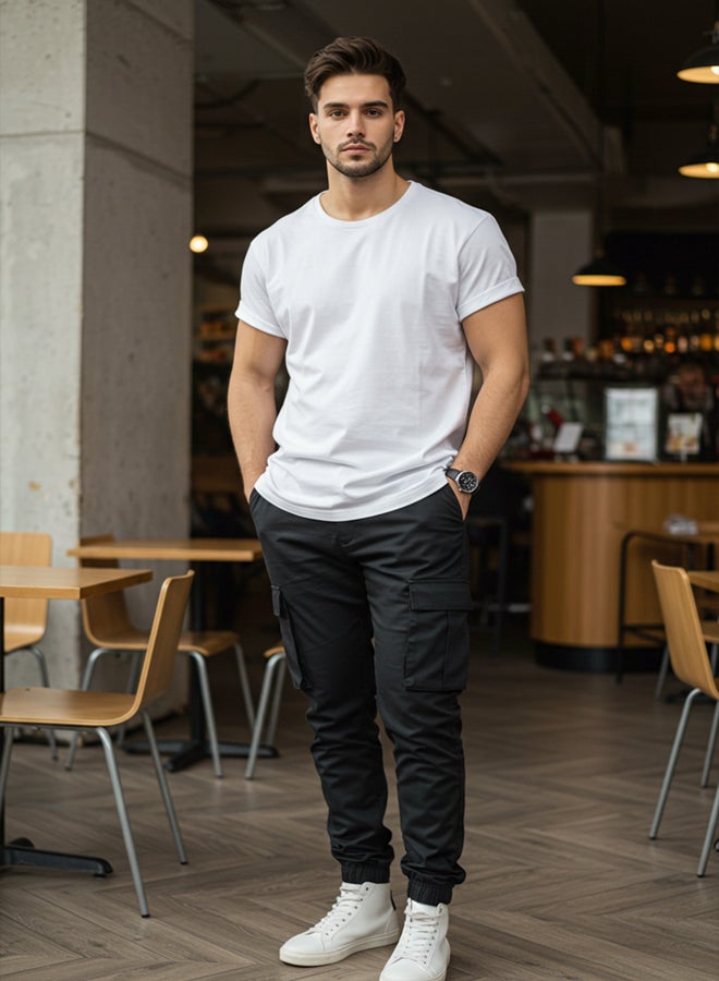 trendyol Black Jogger Cargo Pocket Gabardine Fabric Comfortable Cotton Trousers - Image 3