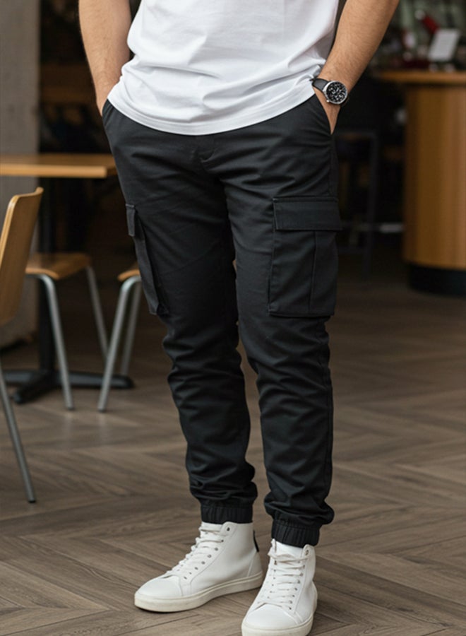 trendyol Black Jogger Cargo Pocket Gabardine Fabric Comfortable Cotton Trousers - Image 2