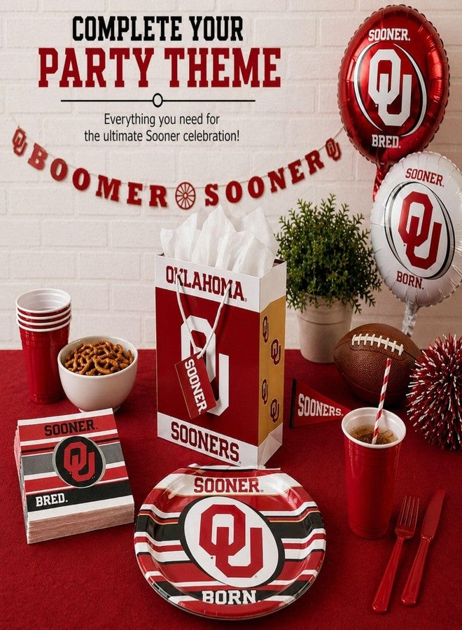 Havercamp Oklahoma Sooners Party for 16 Guests - 16 ea. 10-Inch Plates and Napkins - OU Game Day Birthday & Graduation Party Supplies, Crimson & White University of Oklahoma Theme Decorations - Image 4