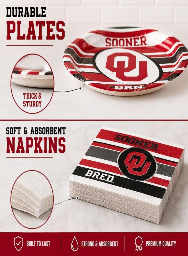 Havercamp Oklahoma Sooners Party for 16 Guests - 16 ea. 10-Inch Plates and Napkins - OU Game Day Birthday & Graduation Party Supplies, Crimson & White University of Oklahoma Theme Decorations - Image 5