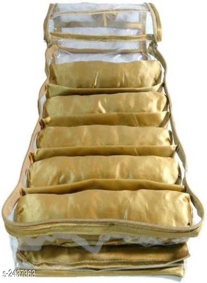 SNA 5 Rods Satin Bangle Bag Bracelet Bag Jewelry Storage Organizer Jewelry kit Vanity Jewellery Vanity Box (Golden, Beige) - Image 2