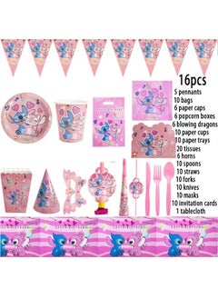 Generic 145-piece Stitch Theme Party Supplies for Kids,Stitch Party Props Favor Table Decorations, Banner Paper Plates Napkins Cups Tablecloth Tableware Sports Set for 10 Guests,Party Decorations  - Image 2