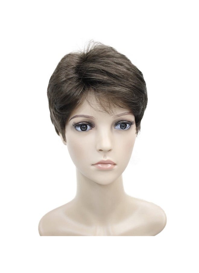 Wiginway Wigsinway Short Synthetic Wigs Medium Ash Brown Fluffy Straight Full Bang Capless Heat Resistant Fiber Wigs For Women  - Image 1