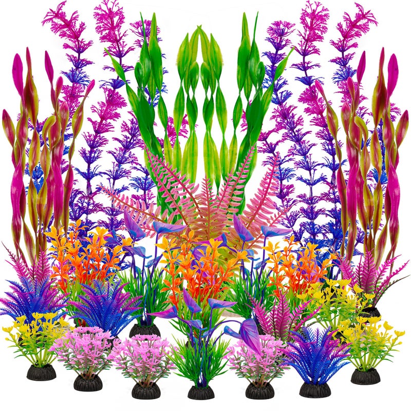 Ameliade Fish Tank Artificial Plastic Plants Decorations Large Aquarium Decor Betta Goldfish Tank Accessories Fish Bowl OrnamentsColorful