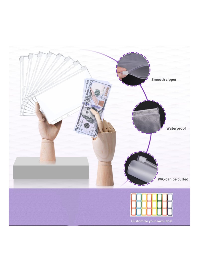 KASTWAVE Budget Binder with Cash Envelopes, A6 Stitching PU Leather Zipper Envelopes and Sheets, 12pcs for Saving Money, Organizer System - Image 4