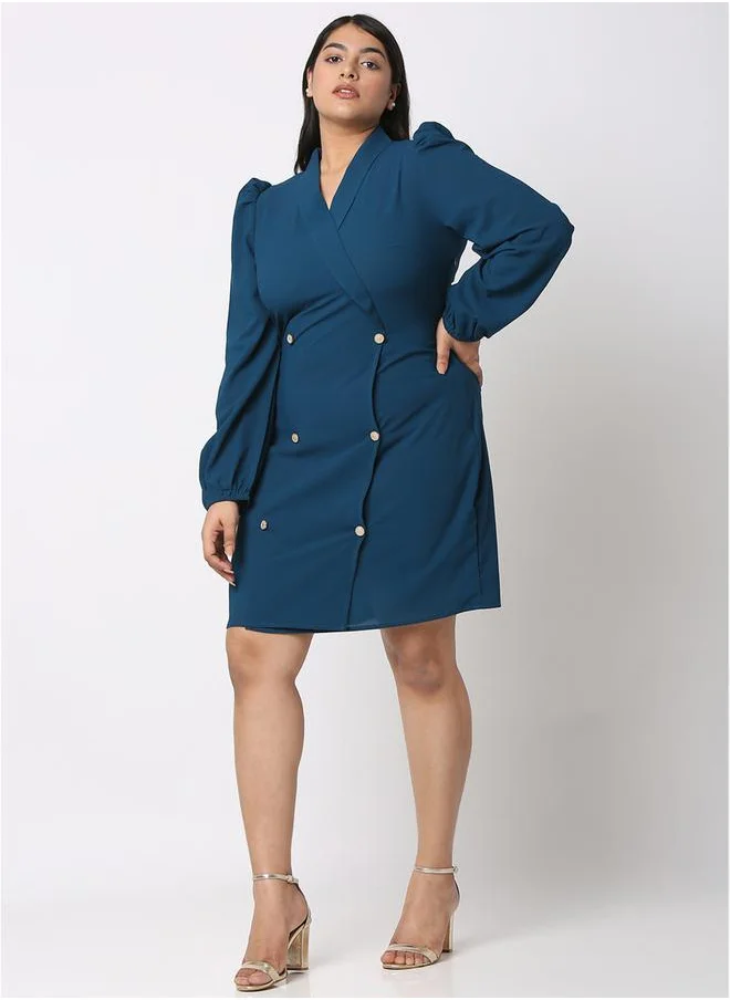 Mish Plus Solid Button Up Wrap Front Blazer Dress by Styli