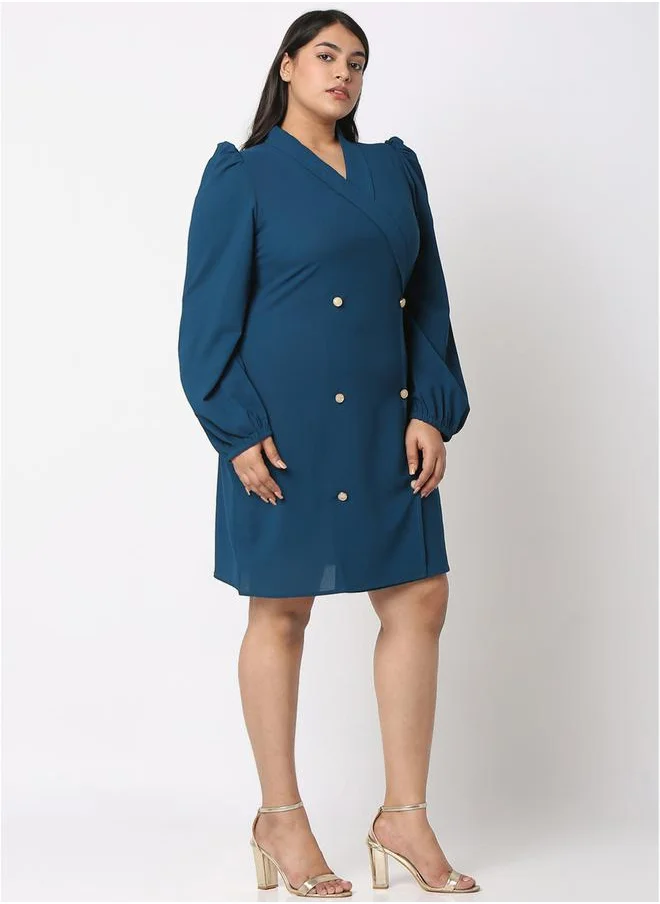 Mish Plus Solid Button Up Wrap Front Blazer Dress by Styli