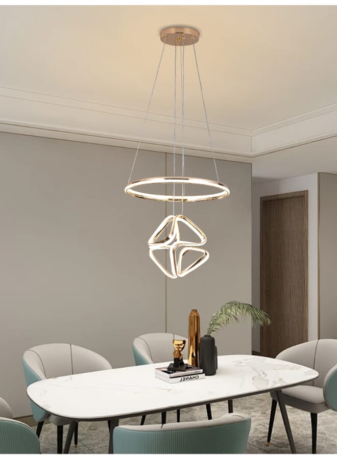 بيست باور ثريا LED حديثة 6499 - بقوة 80 واط باللون الذهبي مع 3 مستويات إضاءة - طول قابل للتعديل - تصميم أنيق لغرفة المعيشة، الطعام، النوم والمساحات الداخلية الحديثة - Image 1