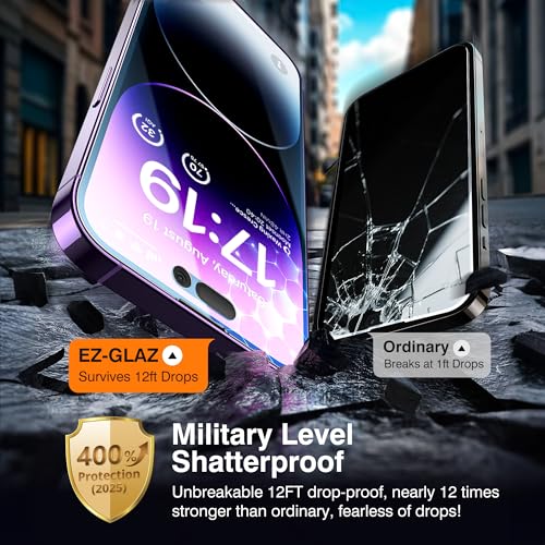 EZ-GLAZ-4+2 Pack for iPhone 14 Pro Privacy Screen Protector[6.1 inches] With Camera Lens Protector, [Drop Protection] 9H Hardness Full Coverage Anti-Spy Tempered Glass Film, Easy to install - Image 4