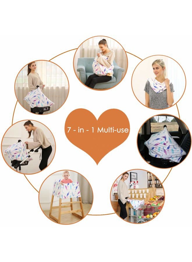 Hicoco Nursing Cover Carseat Canopy - Baby Breastfeeding Cover, Car Seat Covers for Babies, Multi Use Nursing Scarf, Infant Stroller Cover, Boys and Girls Shower Gifts (Feather) - Image 3