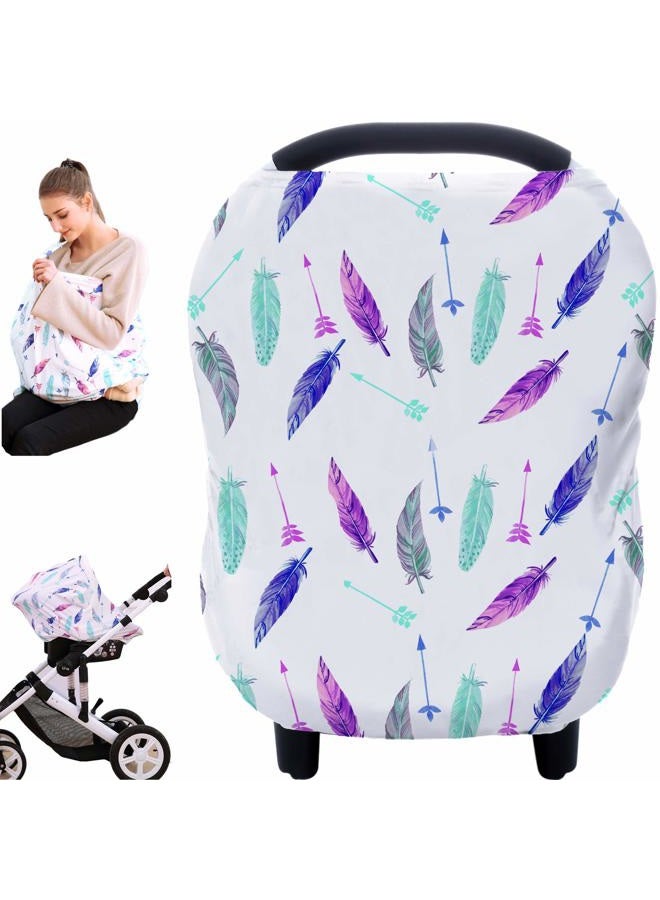 Hicoco Nursing Cover Carseat Canopy - Baby Breastfeeding Cover, Car Seat Covers for Babies, Multi Use Nursing Scarf, Infant Stroller Cover, Boys and Girls Shower Gifts (Feather) - Image 1
