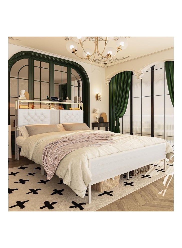 NKX Double Bed Base and Storage Headboard For Bedroom to Décor the Room White - Image 5