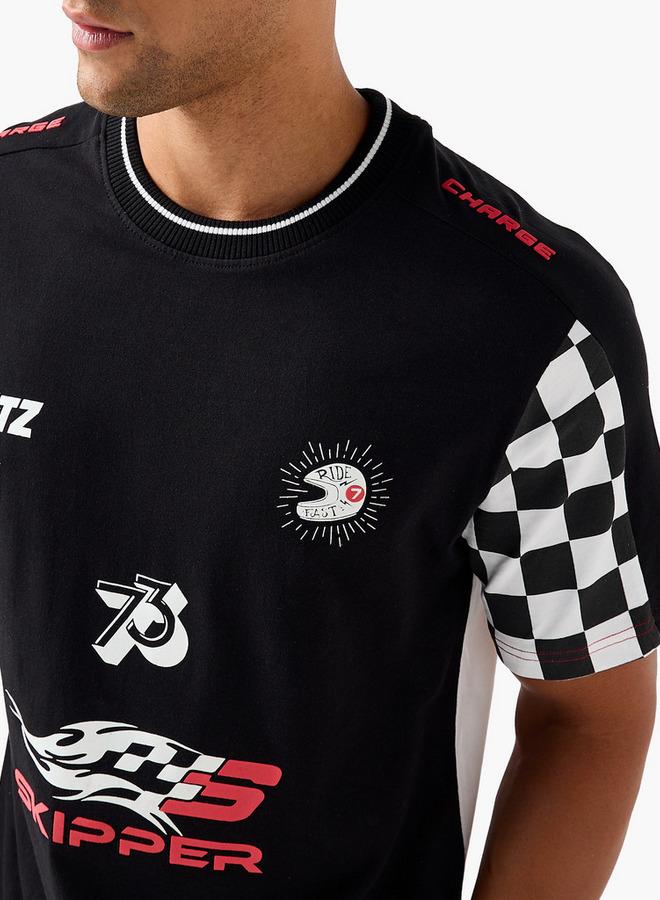 سبلاش فيڤ تيشيرت رجالي بياقة دائرية وأكمام قصيرة وطبعة سباق - Image 4