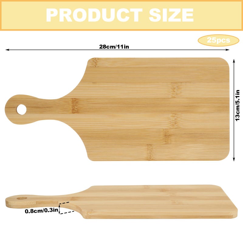 WAYASDCU 25 PCS Bulk Cutting Boards Mini Charcuterie Boards Bulk Wood Chopping Board Laser Engraving Serving Board with Handle Charcuterie Boards for Pizza, Bread, Cheese, Charcuterie, Fruit 11" x 5" Bamboo - Image 5