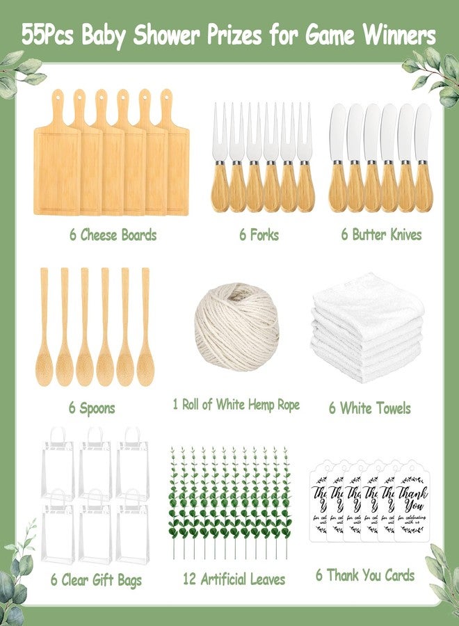 KBDHYY 55Pcs Baby Shower Prizes for Game Winners Adults 6 Sets Wedding Bridal Party Favors for Guests with Bamboo Cheese Board Butter Spreaders Forks Kitchen Towels Thank You Gift（Square） - Image 2