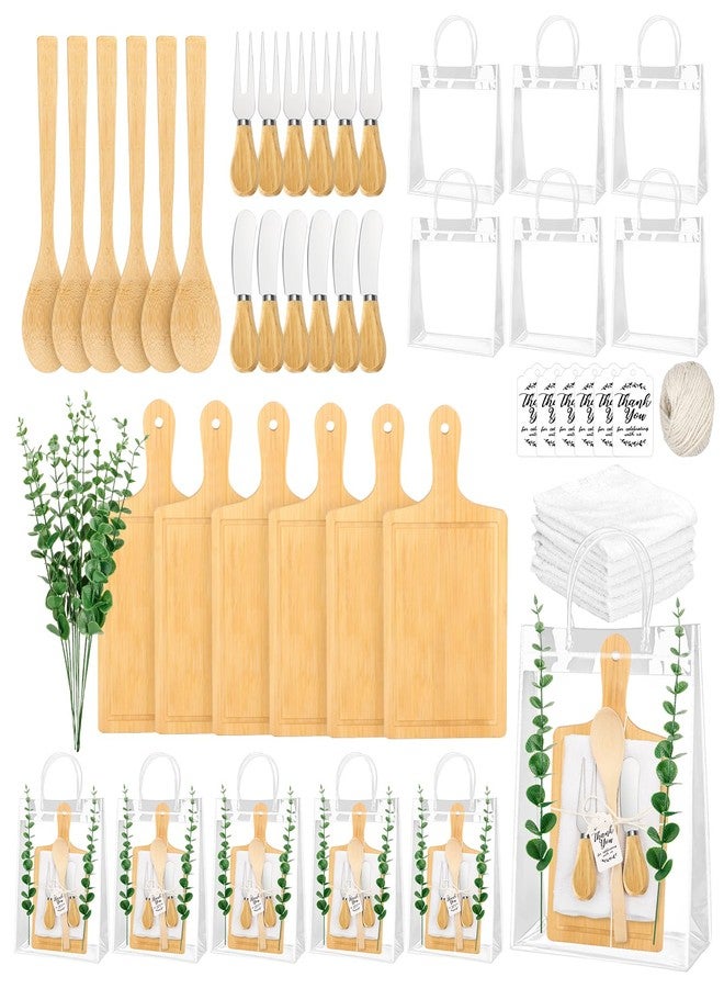 KBDHYY 55Pcs Baby Shower Prizes for Game Winners Adults 6 Sets Wedding Bridal Party Favors for Guests with Bamboo Cheese Board Butter Spreaders Forks Kitchen Towels Thank You Gift（Square） - Image 1